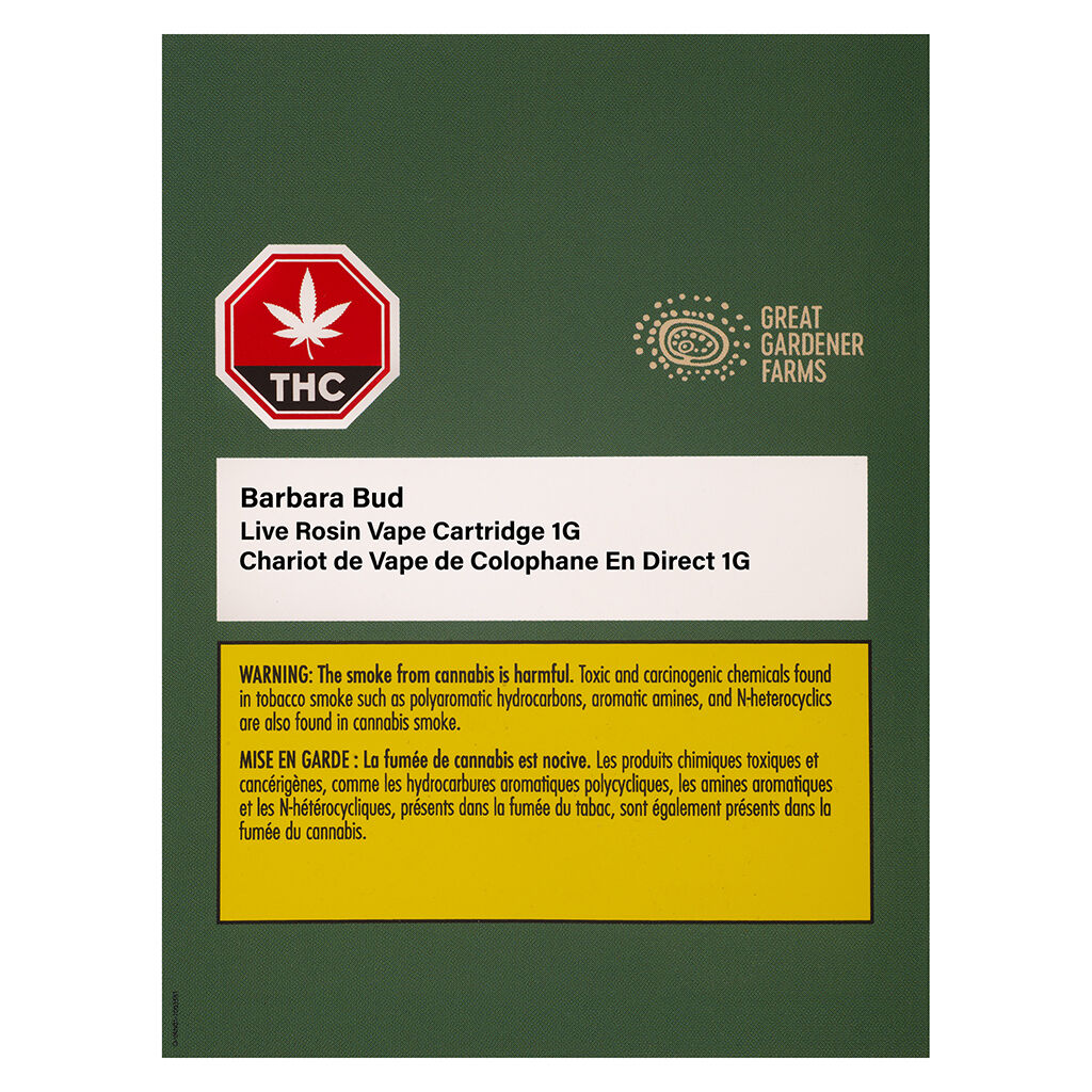 Great Gardener Farms - Barbara Bud Live Rosin 510 Thread Cartridge ...